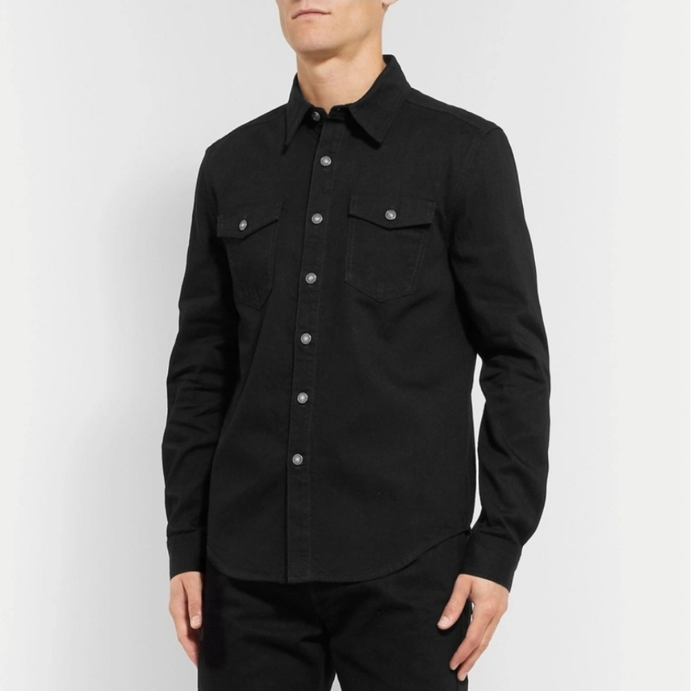 Givenchy Logo Embroidered Denim Black Shirt - Picture 4 of 13